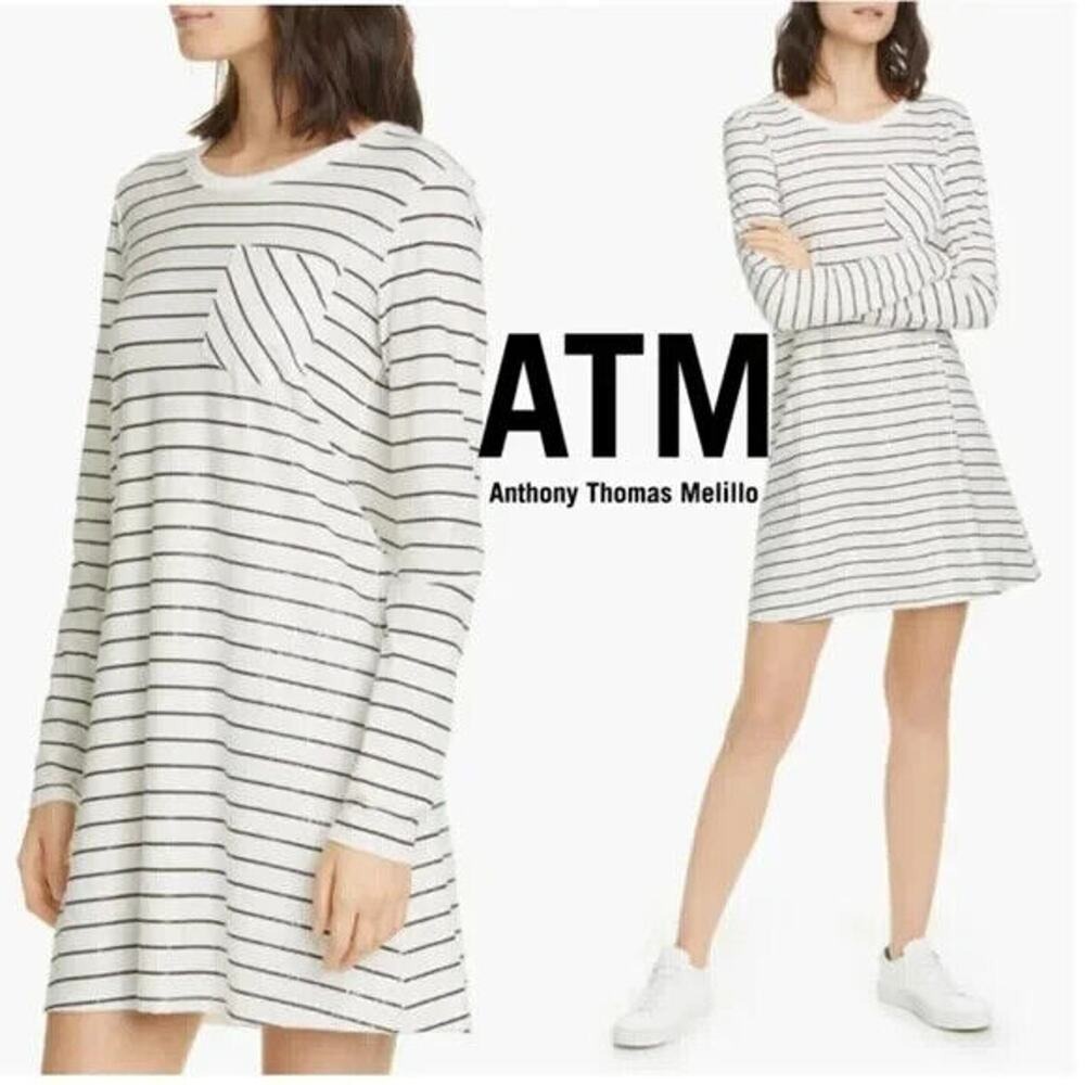 ATM Anthony Thomas Melillo Striped Long Sleeve Pocket T-Shirt‎ Dress M/M